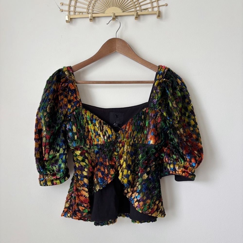 X by NBD Revolve Multicolor Velvet Cropped Top XXS NEW